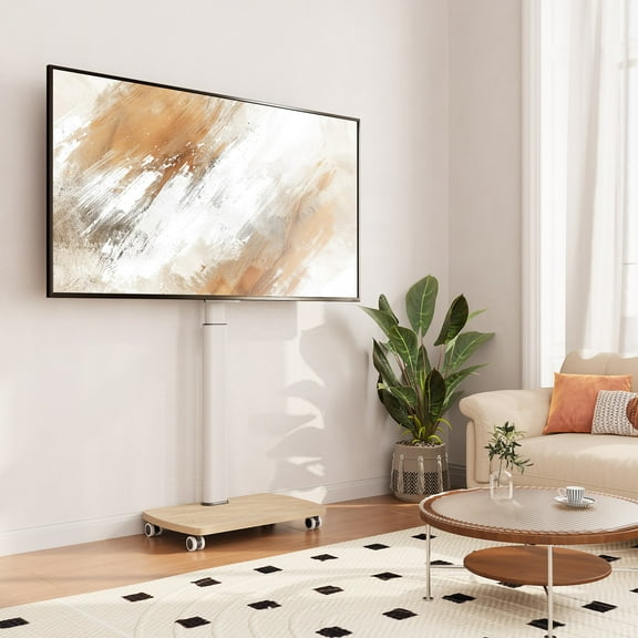 AOKCOS Modern Rolling TV Stand with Wheels for 43 to 75 inch TVs, White