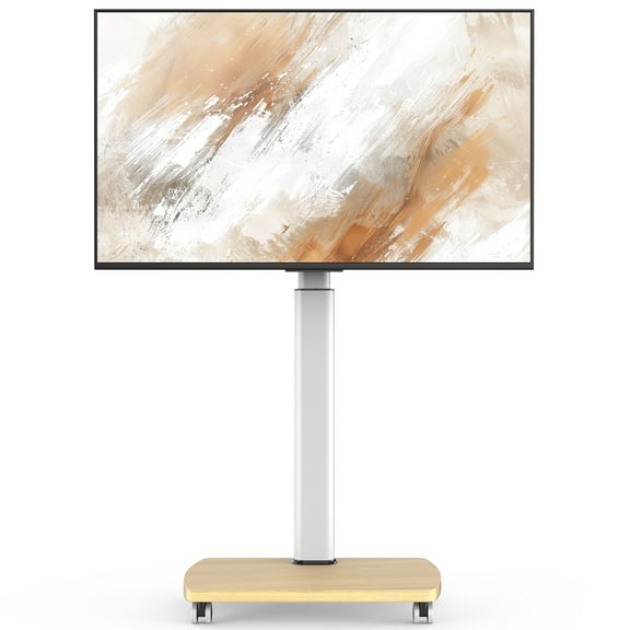 AOKCOS Modern Rolling TV Stand with Wheels for 43 to 75 inch TVs, White