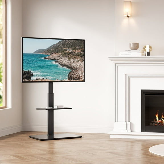 AOKCOS Modern Swivel Floor TV Stand for TVs up to 65 inch with One Shelf,Black