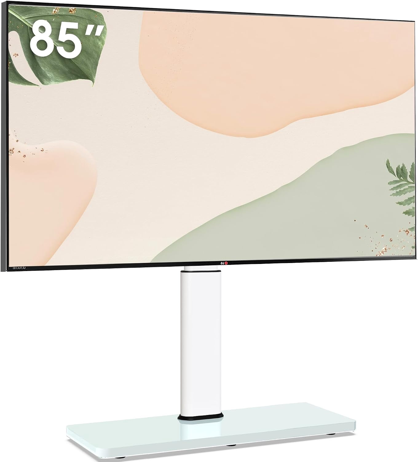 AOKCOS Tabletop TV Stand for 43–85 Inch TVs, White, Swivel & Tilt, Height Adjustable