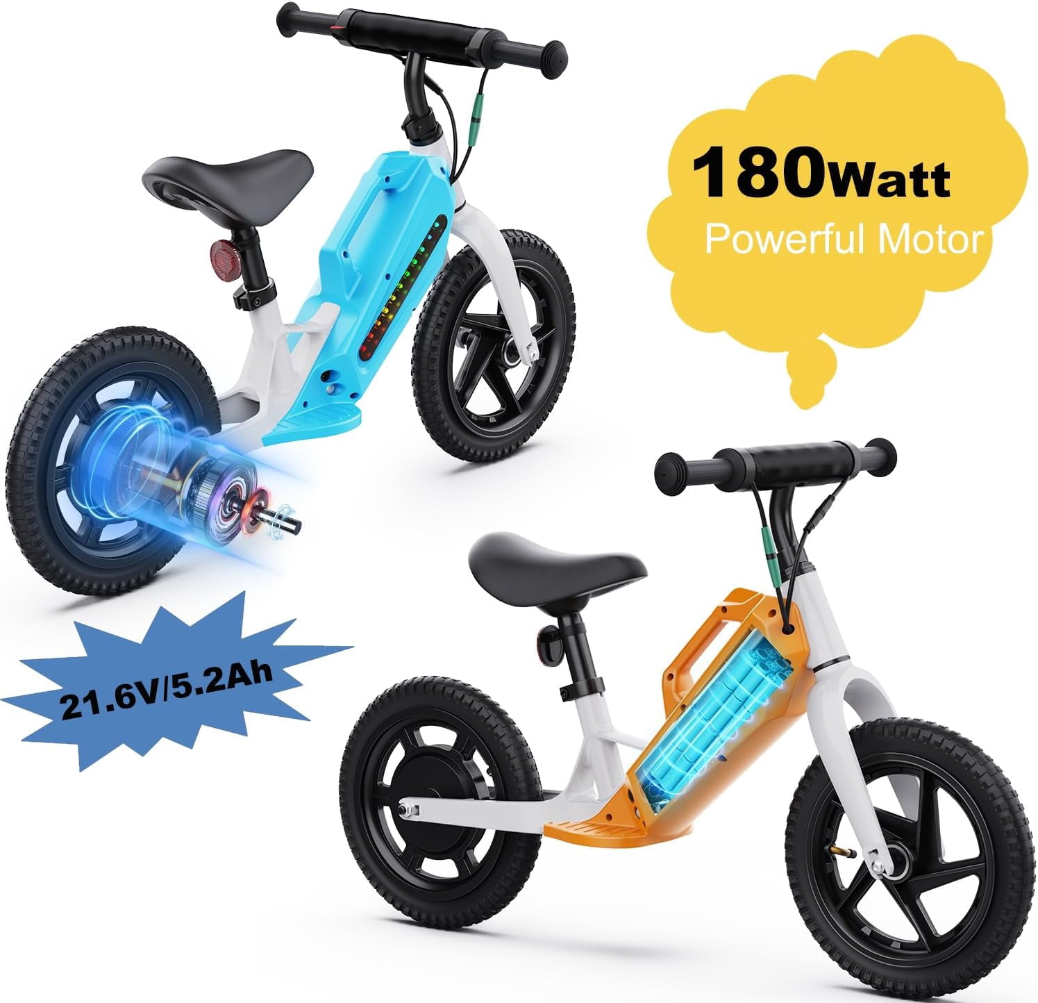 AOKDA 180W Electric Balance Bike for Kids 3 - 6, Adjustable Electric Balance Bike for Toddler Boys Girls 3 - 6 with 12" Pneumatic Tires, up to 10 Miles Range & 7.5Mph,88lbs Capacity, Blue