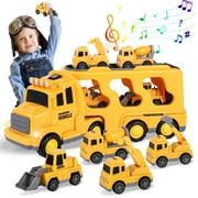AOKESI 5 in 1 Carrier Truck Transport Cars Toy for Toddlers, Friction Power Construction Vehicle Toys Set with Light and Sound, Gift Toys for Kids Boys Girls, Ages 3-6