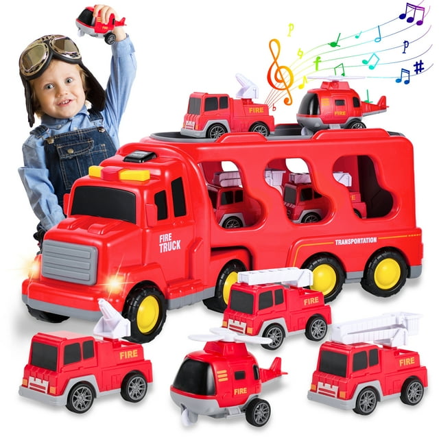 AOKESI 5 in 1 Carrier Truck Transport Cars Toy for Toddlers, Friction ...