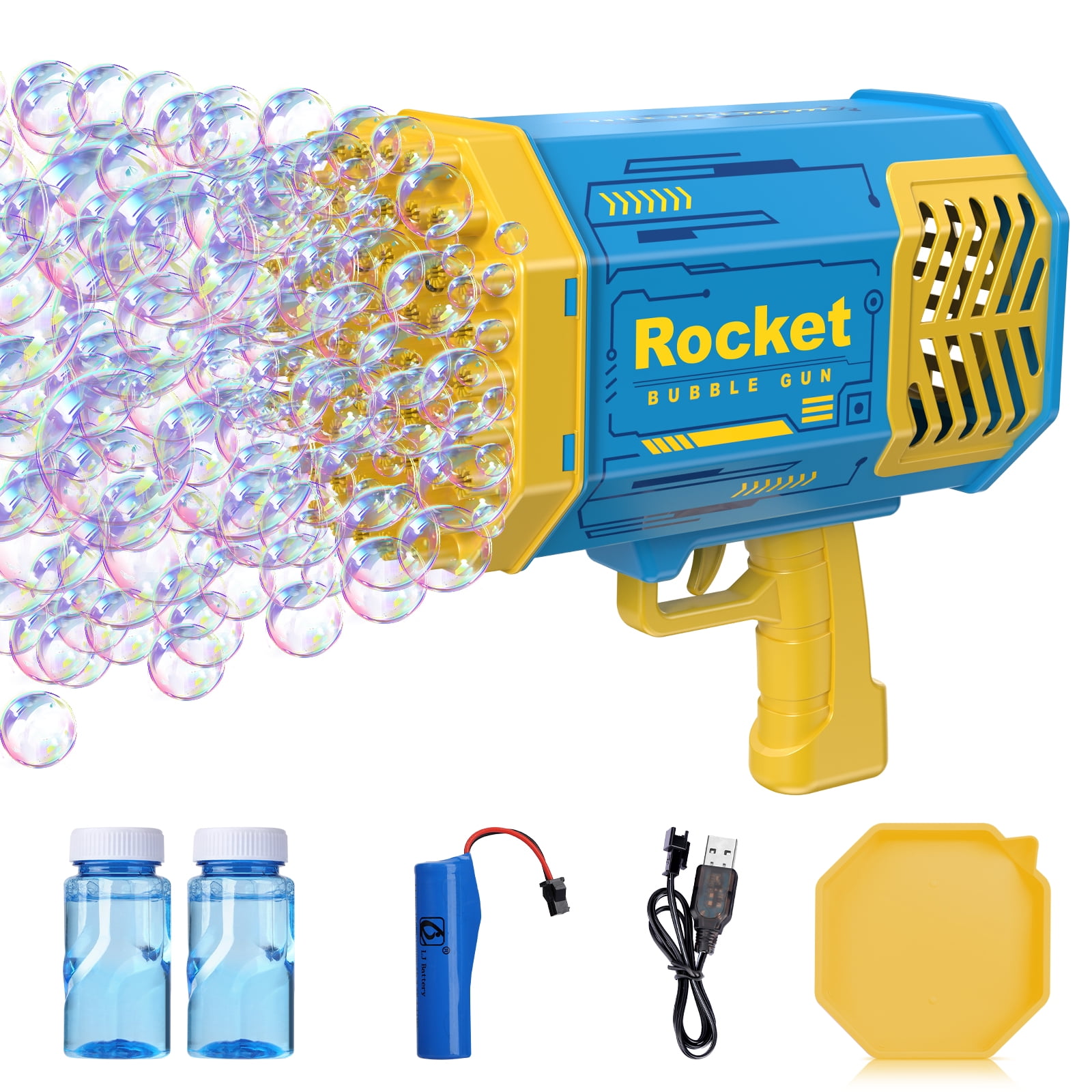 AOKESI Bubble Gun, 69 Holes Bubbles Rocket Launcher Gun Machine with