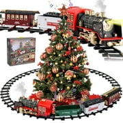 AOKESI Electric Train Set Around The Christmas Tree with Smoke, Sound & Light, Remote Control Train Toys Kids Rechargeable Electric Train for Kids Age 3-8, Black