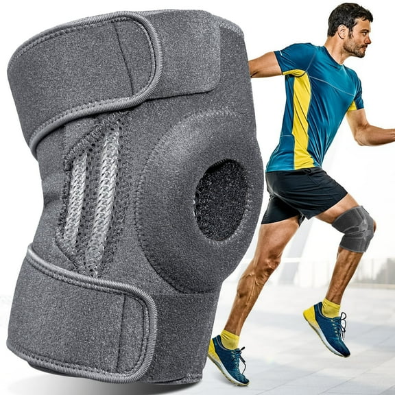 AOKESI Knee Brace for Women & Men, Adjustable Compression Knee Support with Side Stabilizers & Patella Gel Pad for Knee Pain Relief, ACL MCL Injury Recovery, Black/Gray, L-XXL