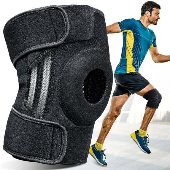 AOKESI Knee Brace for Women & Men, Adjustable Compression Knee Support with Side Stabilizers & Patella Gel Pad for Knee Pain Relief, ACL MCL Injury Recovery, Black/Gray, L-XXL