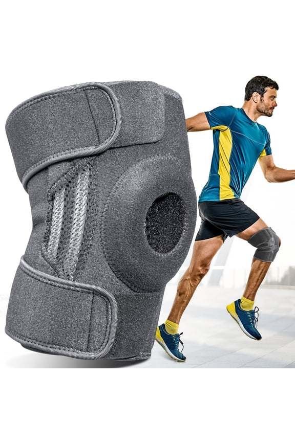 Knee Brace for Women & Men, Adjustable Compression Knee Support with Side Stabilizers & Patella Gel Pad for Knee Pain Relief, ACL MCL Injury Recovery, Black/Gray, L-XXL