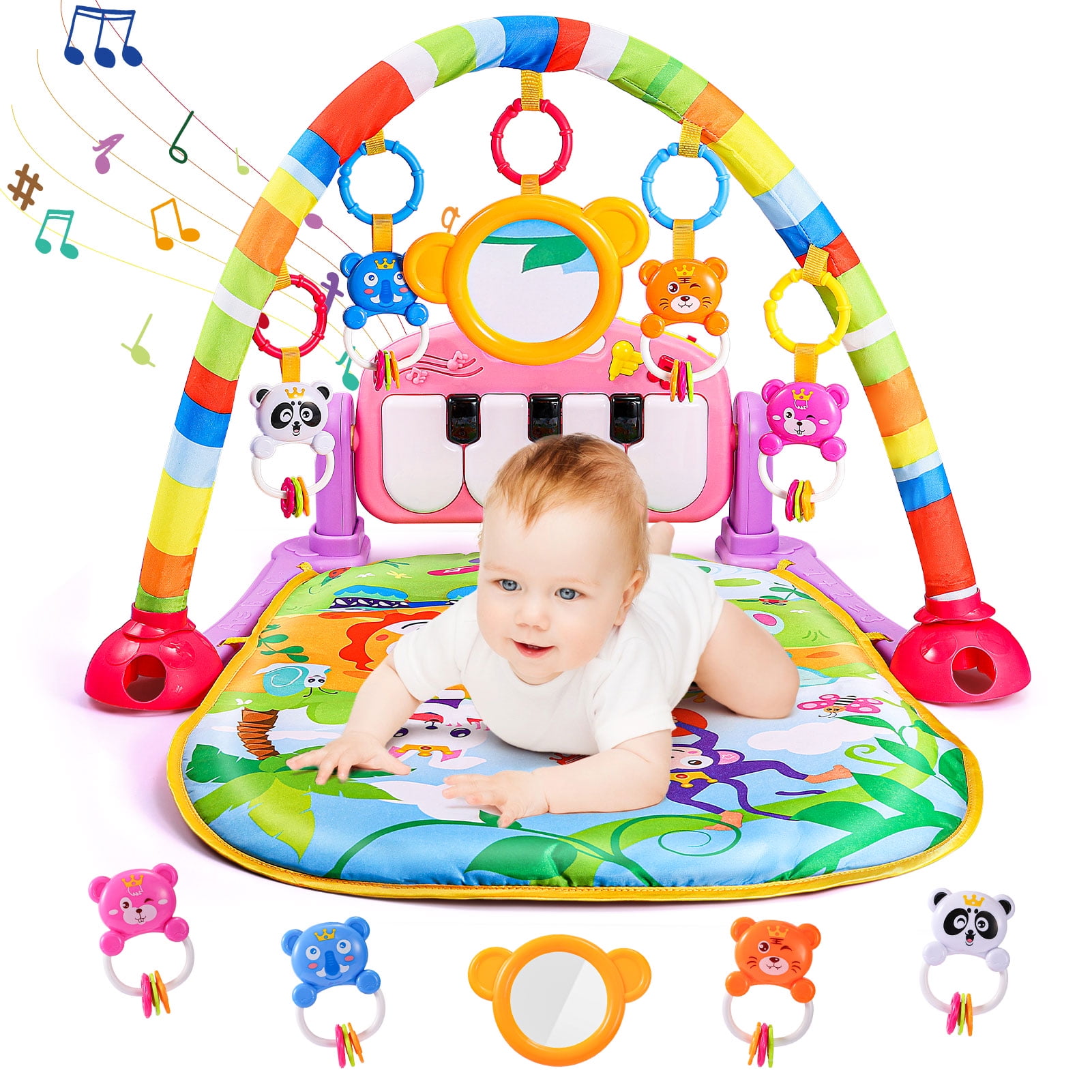 AOKESI Musical Baby Gyms Play Mats, Funny Play Piano Tummy Time Baby