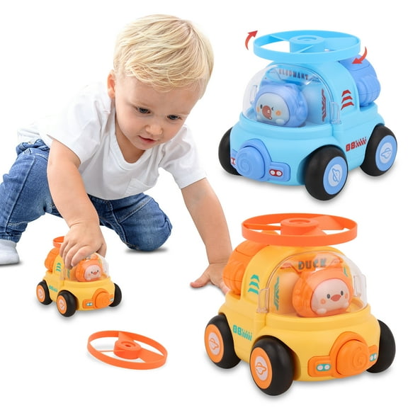 AOKESI Pull Back Cartoon Vehicles Car Toys for Kids, Interia Baby Toy Cars UFO Toy Push and Go Trucks Set of 2 for 1 -3 Year Old Toddlers Boys Girls Birthday Gifts
