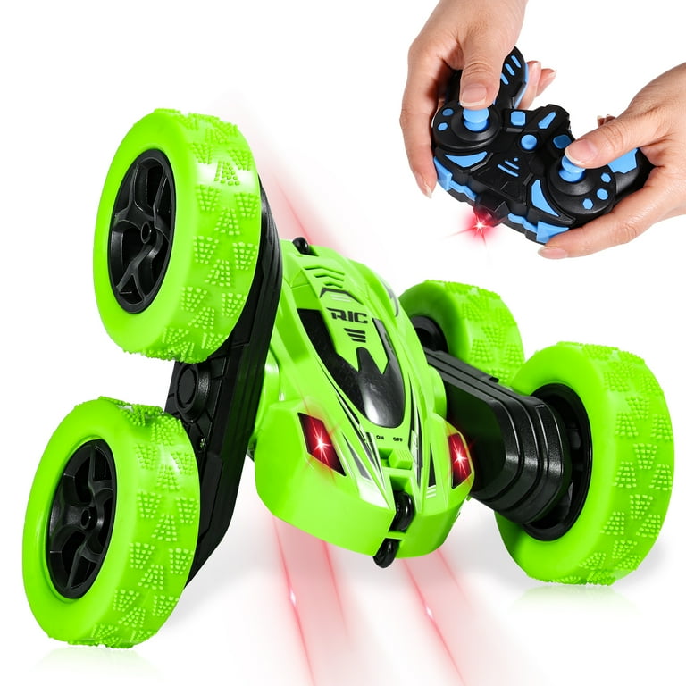 AOKESI Remote Control Car 2.4GHz Electric Race Stunt Car 360 Rotating Double Sided Flip RC Stunt Car with LED Headlights 4WD Off Road Drift RC Race Car Toy for Boys Girls