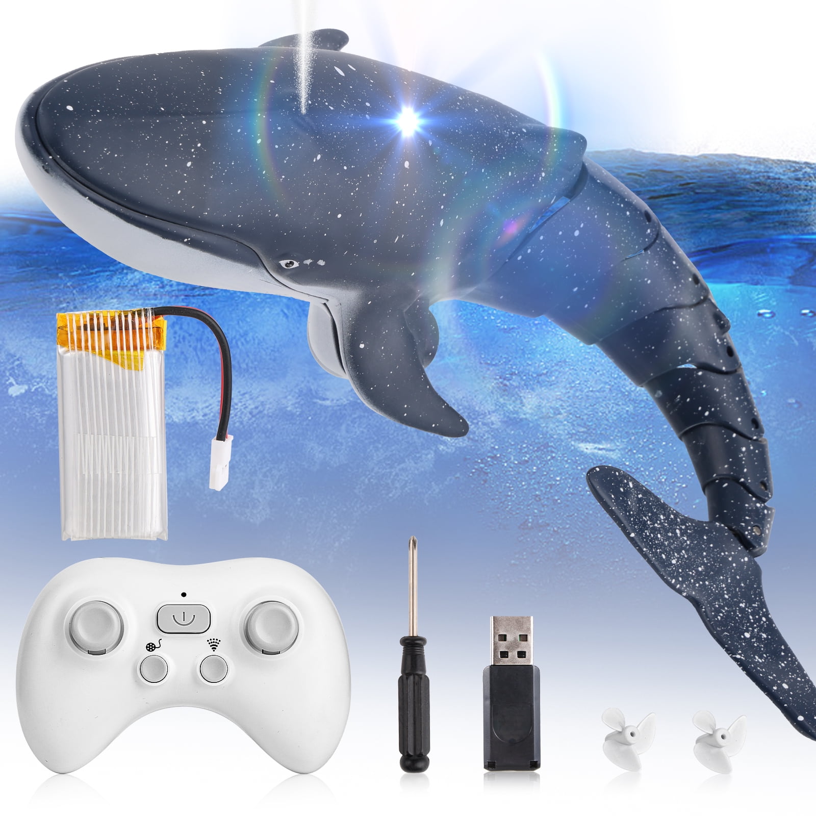 AOKESI Remote Control Whale Toys, 2.4G RC Whale Spray Water Boat Toy for Swimming Pool Bathroom