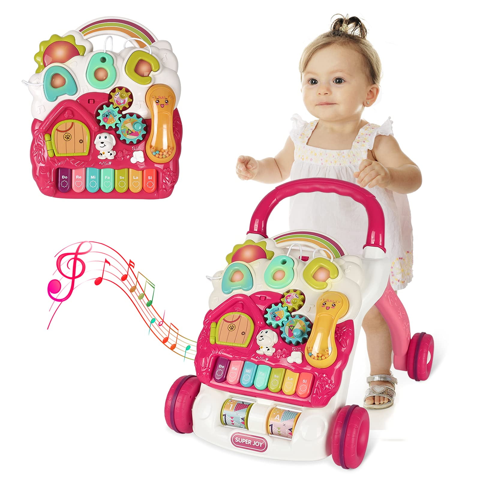 AOKESI Sit to Stand Learning Walker, 3 in 1 Baby Learning Walkers with Lights Sounds