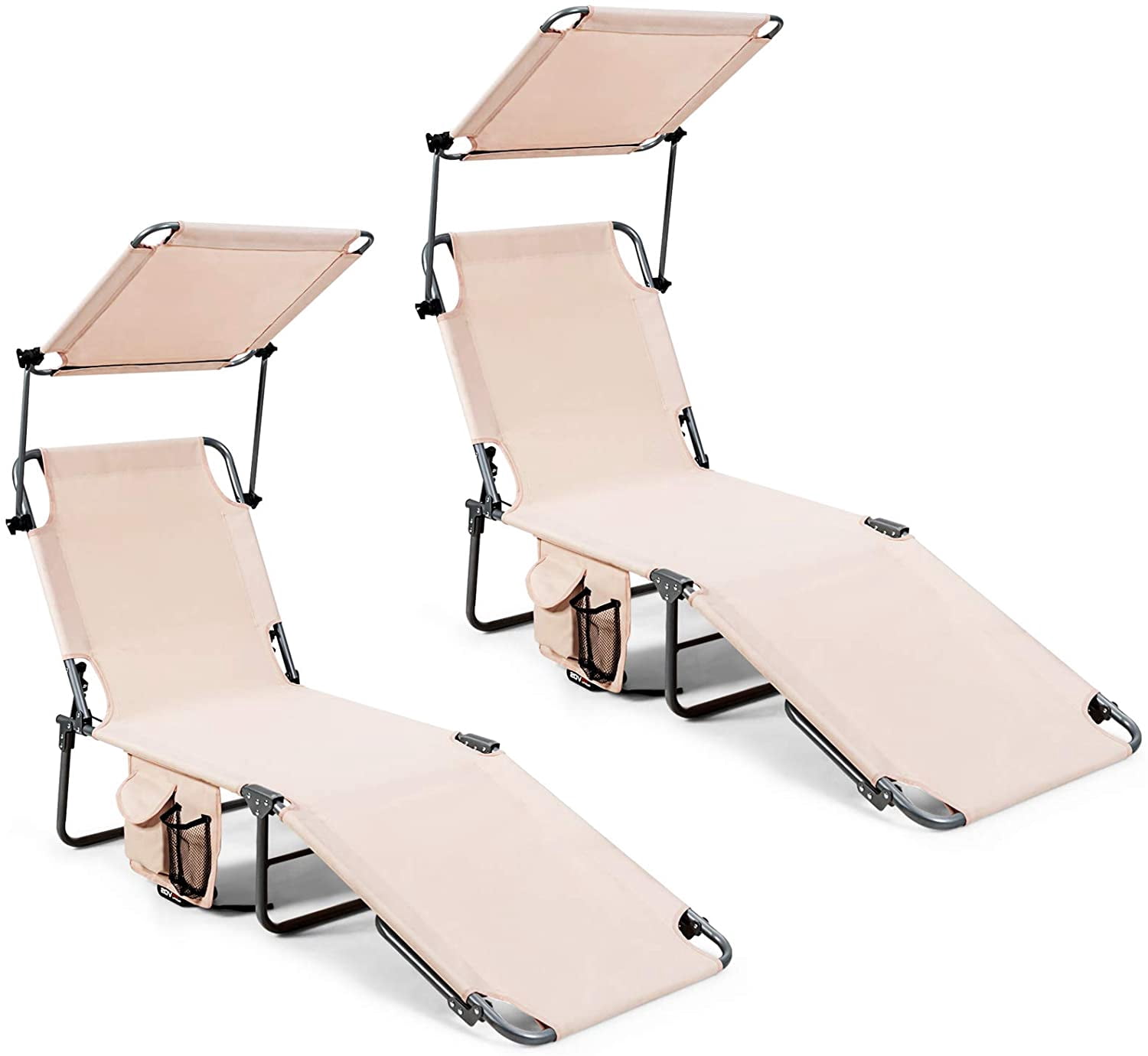 AOKHNBF Tanning Chair Patio Chaise Lounge Chair with 5 Adjustable Position Shade Canopy Pocket ...