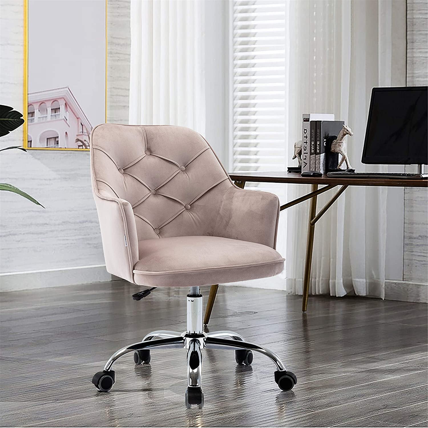 AOKHNBF Velvet Office Chair with Golden Base Modern Upholstered Desk ...
