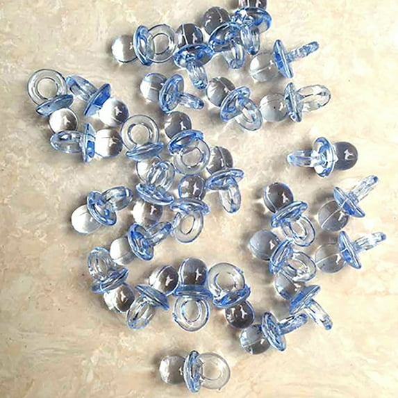 AOKID Mini Pacifiers Blue,50 Pcs Clear Acrylic Mini Pacifiers Baby Shower Party Favor Girl Boy Game Decor