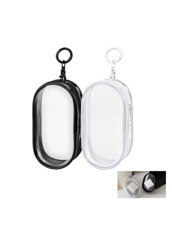 2 Pcs Clear Keychain Pouch, Multi-Purpose Transparent Travel Organizer Bag, Mini Zipper Bag with Hook, Portable Waterproof