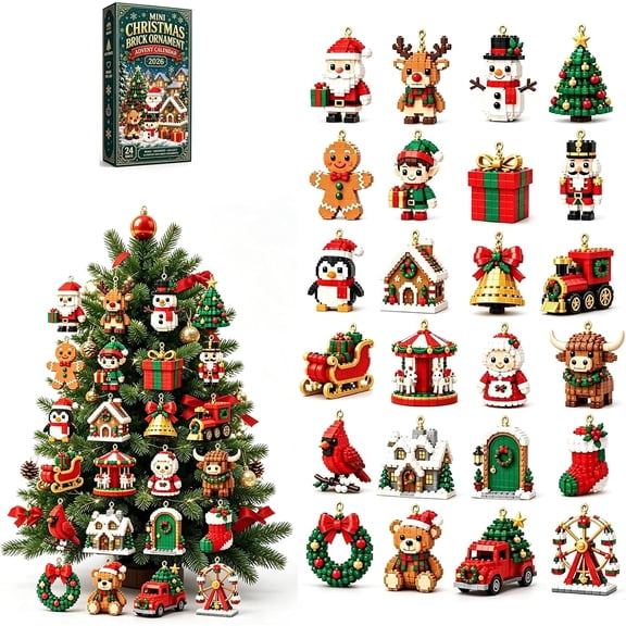 AOKISEN 24 Day Mini Christmas Brick Ornament Advent Calendar, Unique Buildable Brick Calendar, Mini Christmas Tree Ornaments, Gift for Kids Boys and Girls