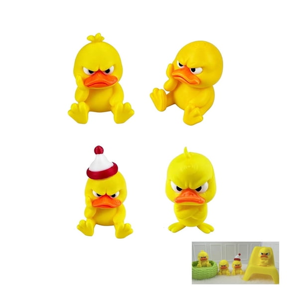 AOKISEN 4 Pcs Angry Duck Figurines, Cute Rubber Mini 3D Printed Yellow, Funny Pose Statue Set, for Coworkers Duck Lovers, Car and Dorm Display