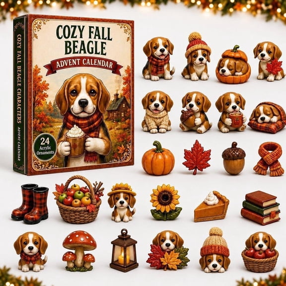 AOKISEN Basset Hound Advent Calendar, 24 Acrylic Dog Ornaments Countdown, for Christmas Tree Decor, Cute Gift for Dog Lovers Charms Blind Box