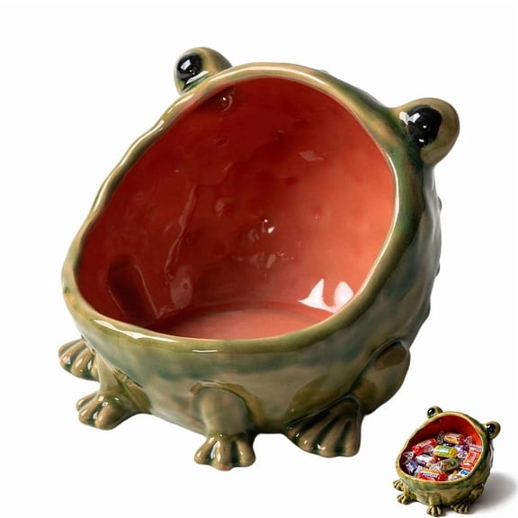 AOKISEN Ceramic Frog Key Tray, Funny Frog Open Mouth Storage Dish, Glazed Tabletop Candy & Small Ornament Holder for Entryway Desk Home Decoration