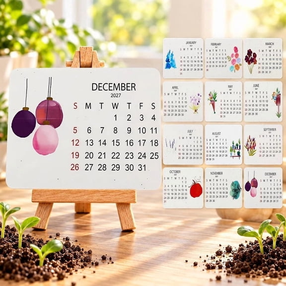 AOKISEN Plantable Seed Calendar 2027, 12 Month Wildflower Seed Paper Desk Calendar, Eco Friendly Biodegradable Monthly Planner with Self Standing Base, Zero Waste Gardening Gift