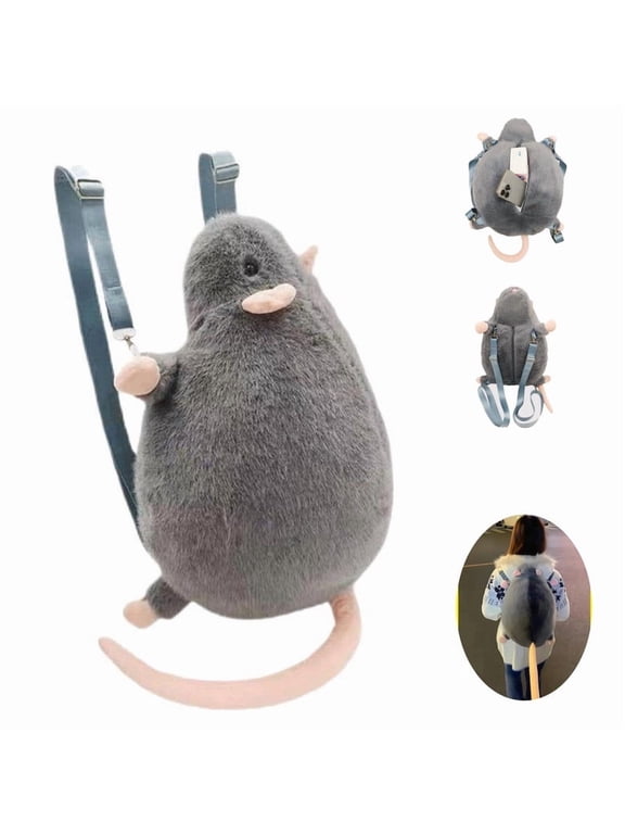 Plush Rat Backpack in Furry Animal Shape, Novelty Fluffy Shoulder Bag for Women and Men, Fun Gift for Rodent Fans