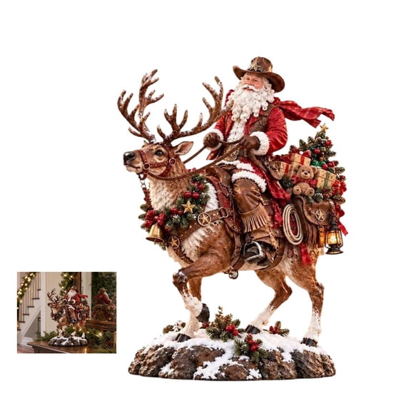 AOKISEN Western Santa Claus Figurine, Cowboy Christmas Collectible Sculpture, Holiday Desktop Decor Gift