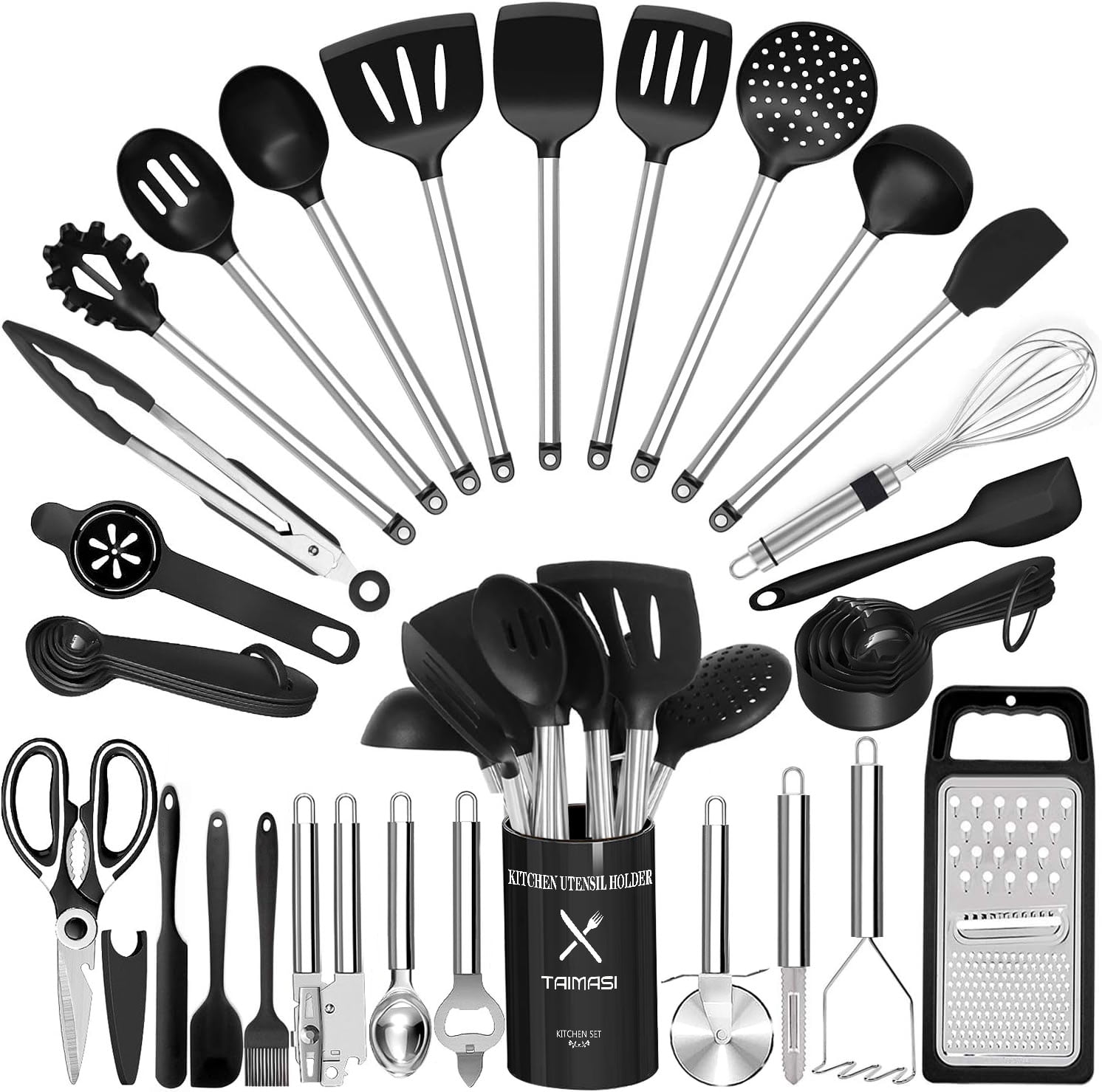 33-Piece Gray Silicone and Stainless Steel Kitchen Utensil Set
