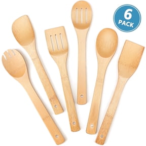 Wooden Spoons for Cooking, TAIMASI 6Pcs Banboo Spatula Spoon Tongs Utensils Set for Kitchen Cookware