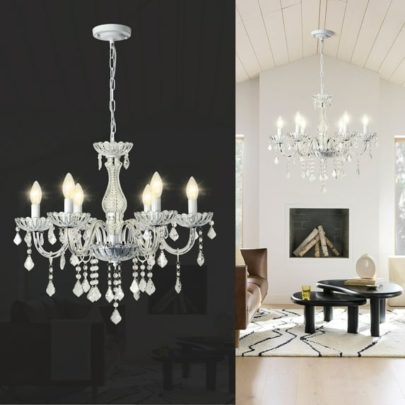 AOLALA 6 Lights K9 Crystal Chandelier Hanging Pendant Light Fixture, Modern Chrome Chandeliers for Dining Rooms Bedroom Kitchen Island Farmhouse