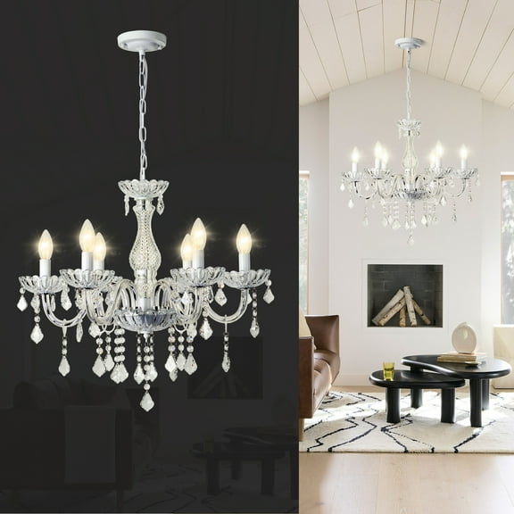 AOLALA 6 Lights K9 Crystal Chandelier Hanging Pendant Light Fixture, Modern Chrome Chandeliers for Dining Rooms Bedroom Kitchen Island Farmhouse