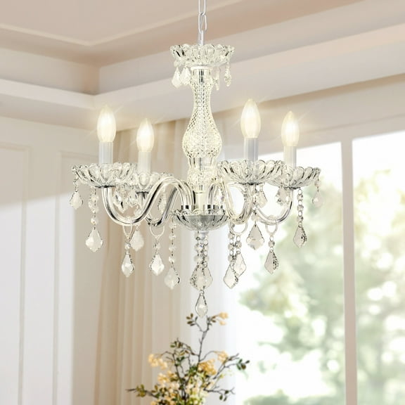 AOLALA Crystal Chandeliers Classic Crystal Candle Chandelier Lighting, Vintage 4 Lights Pendant Ceiling Fixture for Dining Room Bedroom Island Hallway Wedding