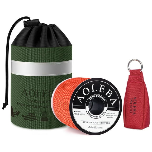 AOLEBA Arborist Throw Line Kit, Slick Arborist Rope Throw Weight Set with Reflective Storage Bag, 100% Polyester Rope, Arborist Equipment for High Limb, Throwing, Climbing, Tree Cutting - Green