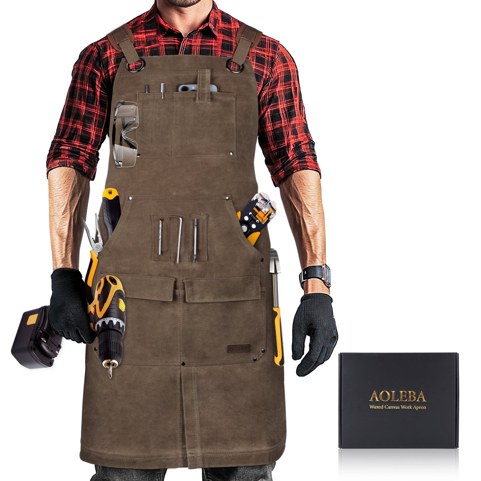 Heavy Duty Canvas Work Apron - 16 Oz Black Apron With Multiple Pockets For Craftsmen