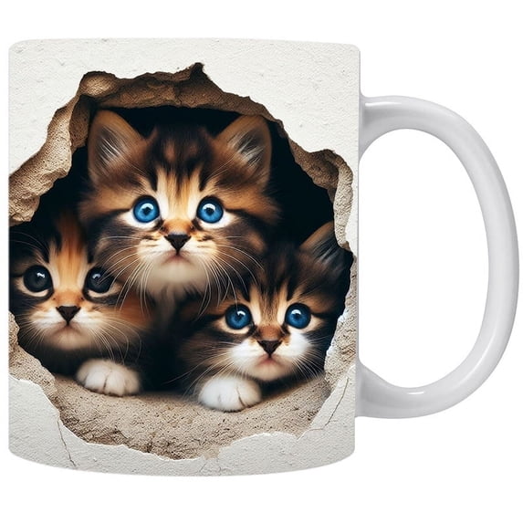 AOLIGEI 3D Cute Cat Ceramic Mug - Perfect for Christmas and Birthday Gifts for Kids,Student,Featuring Adorable Cats in a Hollow Wall Pattern,350ml/12oz