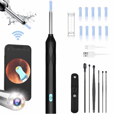 AOLIGEI HOMM Ear Wax Removal,Ear Cleaner with Camera and Light, Earwax Removal kit with 7 Pcs Ear Set, Ear Camera with 10 Ear Spoon, Wireless Visual WiFi Ear Cleaner for iOS & Android, for Kids/Adults