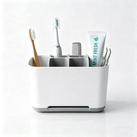 AOLIGO 5 Slots Bathroom Toothbrush Holder, with Drain Holes, Non Slip Design, Removable for Easy Cleaning, Suitable for Bathroom Vanities, Sinks, and Other Settings, Gray