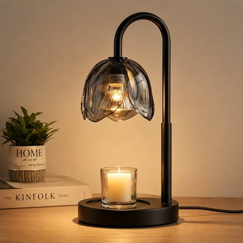 AOLIGO Candle Warmer Lamp with Timer Dimmable Wax Melt Warmer for Jar Candles Adjustable Height Black Petal Style Candle Lamp Home Decor Gift for Women Mom Housewarming