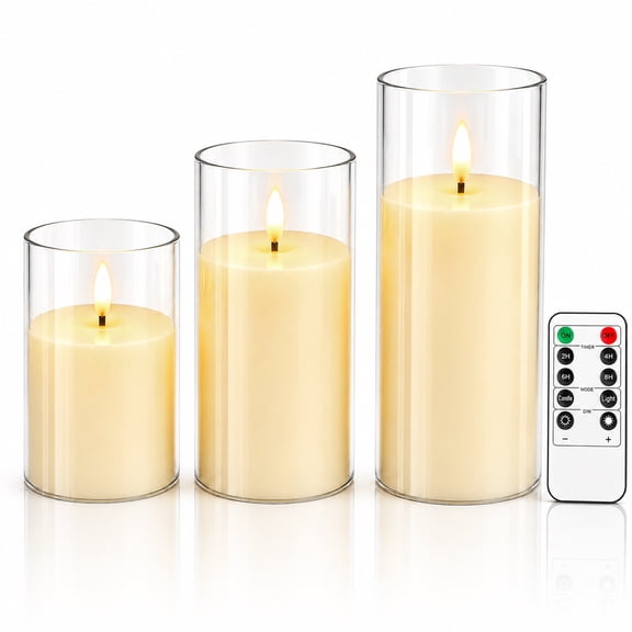 AOLIGO Flameless Candles Set of 3, Flickering LED Pillar Candles with Remote Timer for Home Wedding Holiday Decor
