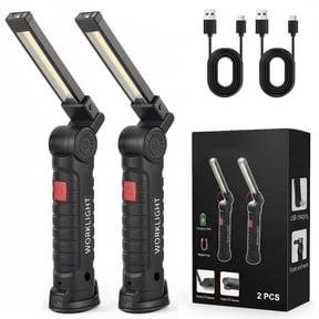 AOLIGO LED Work Light 2 Pack, Rechargeable COB Flashlight with 5 Modes, Magnetic Base and Hook, 360° Rotate, Foldable Portable Waterproof Light for Workshop, Camping, Emergency