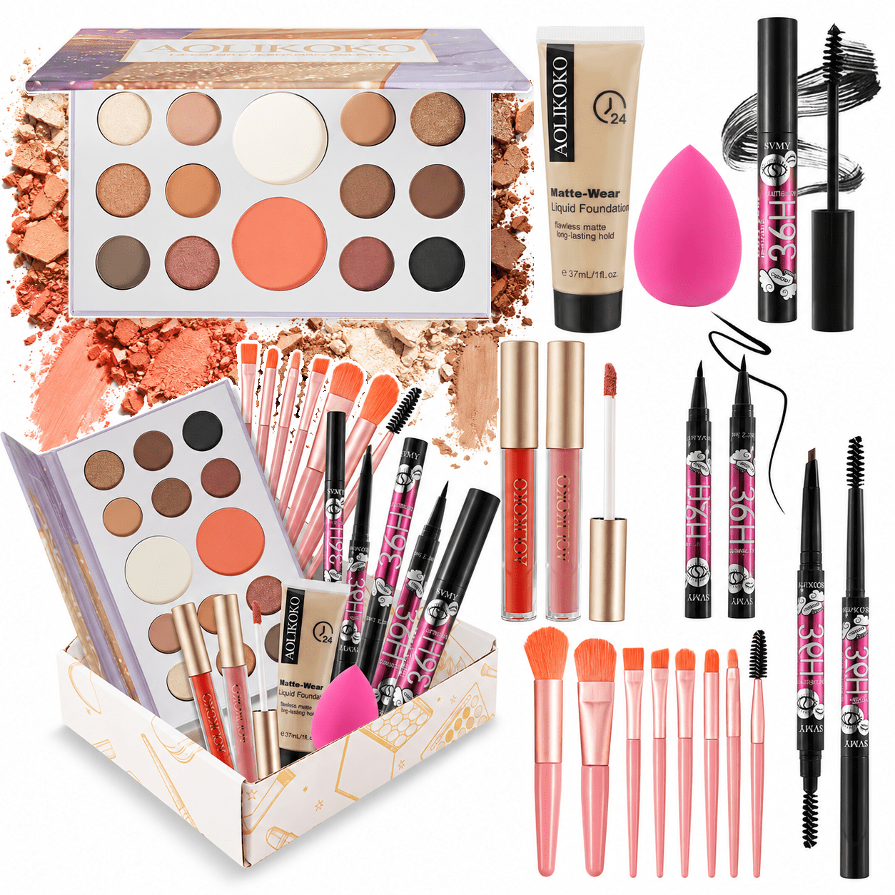 AOLIKOKO Makeup Kit for Teens & Women – Full Makeup Set with Foundation,Eyeshadow,Mascara,Lip Gloss,Eyebrow Pencil,Eyeliner & Brushes – Complete Makeup Kit Gift Set for Teen Girls & Beginners