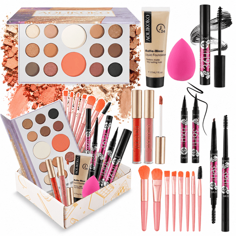 AOLIKOKO Makeup Kit for Teens & Women – Full Makeup Set with Foundation,Eyeshadow,Mascara,Lip Gloss,Eyebrow Pencil,Eyeliner & Brushes – Complete Makeup Kit Gift Set for Teen Girls & Beginners