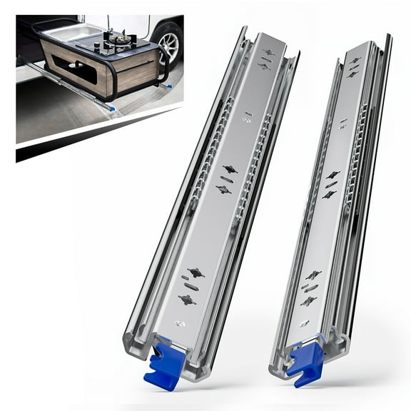 AOLISHENG Heavy Duty Drawer Slides 16'' with Lock 250lb Bearing Capacity Full Extension 3 Section Industrial Locking Slide Rails 1Pair