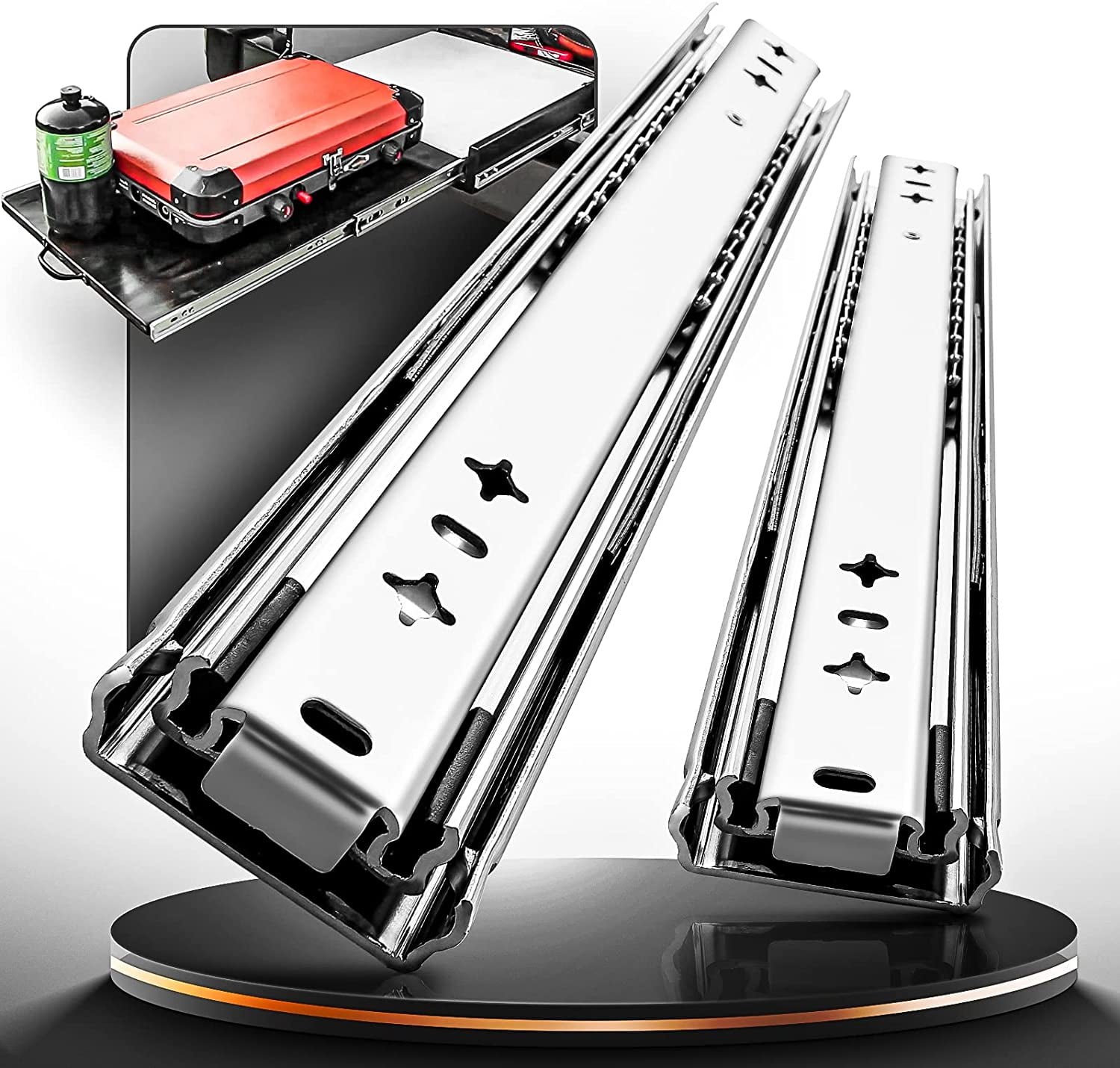 Pair Of 34 Inch Heavy Duty Drawer Slides - 250 Lb Capacity, Full Extension, Side Mount Ball Bearing Rails