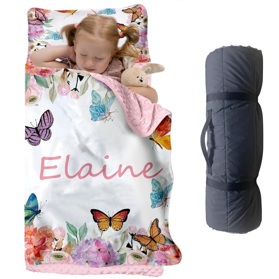 AOLOA Colorful Butterfly Nap Mat With Pillow & Blanket for Toddlers. Ideal for Daycare & Preschool. Portable & Machine Washable.(Cushions + Pillows22.5"x55"+Blanket size: 33.5" x 45")