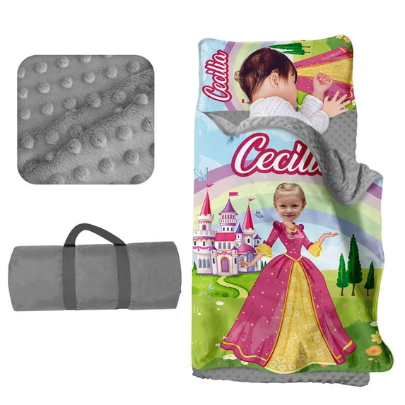 AOLOA Custom Toddler Nap Mat for Daycare, Boys Travel Sleeping Bag Kids Nap Mats with Pillow Blanket for Preschool Kindergarten, Personalized Name Easy Carry Nap Sack Dinosaur