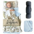 thumbnail image 1 of AOLOA Personalized Toddler Nap Mat for Preschool, Custom Name Kids Nap Mat with Pillow Cover and Soft Dot Minky Blanket, Dinosaur Design Daycare Nap Mats, Rolled Slumber Bags Easy to Carry, 1 of 8