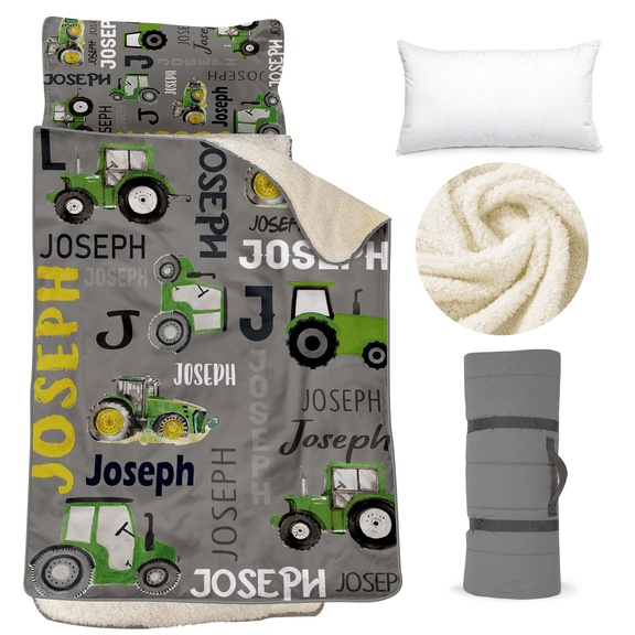 AOLOA Personalized Toddler Nap Mat - Thick & Warm - Kids Sleeping Bag with Removable Pillow & Fleece Blanket - Winter Nap Mat for Preschool Daycare - Rollup Design