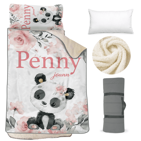 AOLOA Personalized Toddler Nap Mat - Thick & Warm - Kids Sleeping Bag with Removable Pillow & Fleece Blanket - Winter Nap Mat for Preschool Daycare - Rollup Design